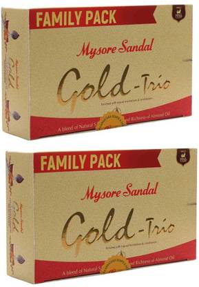 MYSORE SANDAL Gold Trio Pure sandalwood soap 1 pack of 6