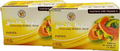 Youth Face PAPAYA WHITENING SOAP 135G PACK OF 2 - IMPORTED PRODUCT