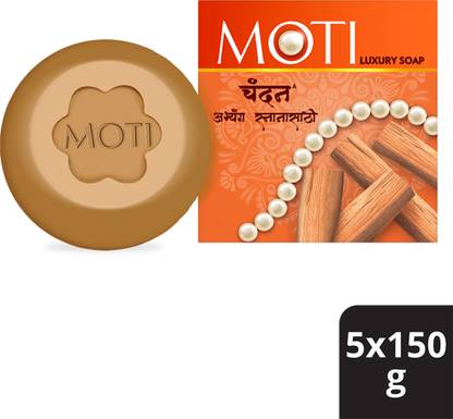 moti Chandan Luxury Bath Soap, Enchanting Sandal Fragrance, (Combo Pack of 5).