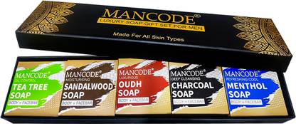 MANCODE Soap Gift Set For Men Pack of 5 | Tea Tree, Sandalwood, Oudh, Charcoal