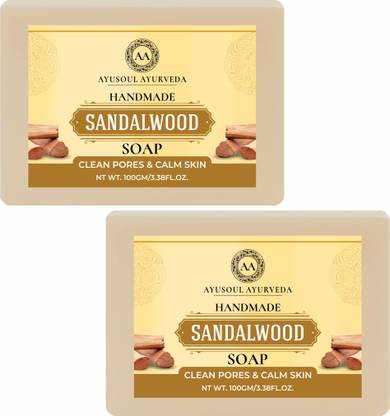 Ayusoul Ayurveda Khadi Herbal Natural Sandalwood Bath Soap for Soothing & Natural Skin  (2 x 100 g)