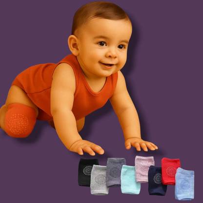 AirSoft Non-Slip Safety Knee Pads for Babies | Stretchable Cotton Crawling Pads Multicolor Baby Knee Pads