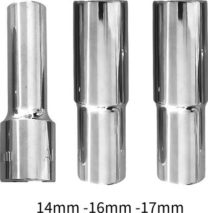 4MECH 14mm + 16mm + 17mm Hex Long Chrome Vanadium Steel Anti Rust Socket Set