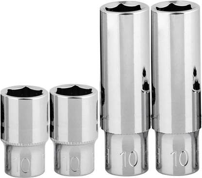 4MECH 10MM Shallowx2 + Deepx2-1/4" Drive CRV Steel Hardened Home and Professional Use Socket Set