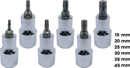 4MECH T-15+T-20+T-25+T-30+T-35+T-45, 1/2" Drive, Hardened CRV Steel, Torx Bit Socket T-15+T-20+T-25+T-30+T-35+T-45, 1/2" Drive, Hardened CRV Steel, Torx Bit Socket Single Sided Combination Wrench