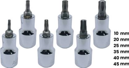 4MECH T-10+T-20+T-25+T-35+T-40+T-45, 1/2" Drive, Hardened CRV Steel, Torx Bit Socket T-10+T-20+T-25+T-35+T-40+T-45, 1/2" Drive, Hardened CRV Steel, Torx Bit Socket Single Sided Combination Wrench