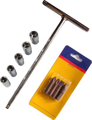 4MECH T Handle with 5 Sockets (8, 9, 10, 11, 12mm) with 4 Impact Bit Socket Set Socket Set