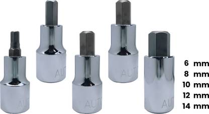 4MECH 1/2" Drive LNS-6+8+10+12+14, Hardened CRV Steel, Hex Allen Bit Socket Socket Set