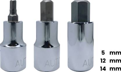 4MECH 1/2" Drive 5mm + 12mm + 14, Hardened CR-V Steel, Hex-Allen Bit Socket Vehicle Tool Kit