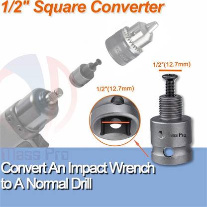 Mass Pro 1/2"Inch Sq./Dr. Adapter For Impact Wrench Converted To Drill Machine Socket Set