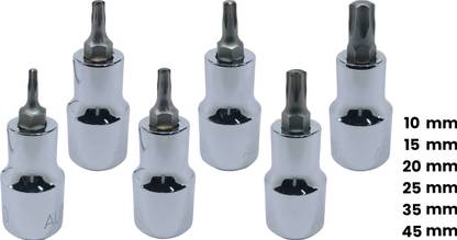 4MECH T-10+T-15+T-20+T-25+T-35+T-45, Hardened Chrome Vanadium Steel, Torx Bit Socket Socket Set
