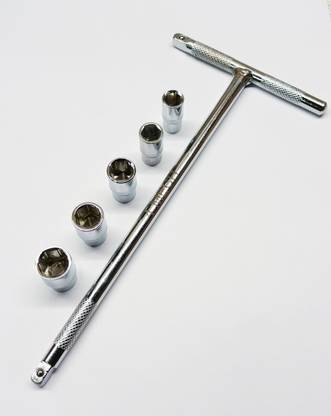 4MECH T Handle Socket Spanner With 1/4 Drive, 8mm, 9mm, 10mm 11mm And 12mm Hex Sockets Socket Set