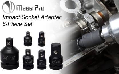Mass Pro 6Pcs Impact Adapter & Reducer SocketSet 1/4 3/8 1/2 3/4 Inch Female To Male SqDr Socket Set