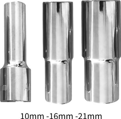 4NEX 10mm + 16mm + 21mm Hex Long Chrome Vanadium Steel, Anti Rust Socket Set