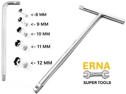 ERNA SUPER TOOLS T-Shaped Handle 8 inch & L Handle 8 Inch Wrench Spanner with 1/4 drive 8mm-12mm Socket Set