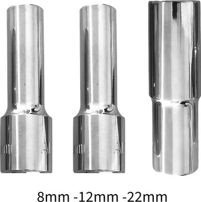 4MECH 8mm + 12mm + 22mm Hex Long Chrome Vanadium Steel Anti Rust Socket Set
