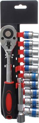 Gadariya King 12 PCS SOKET SET 10, TO 22 MM,1/2" RATCHET HANDLE ,AND 1/2"EXTENSION BAR Socket Set