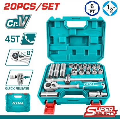 TOTAL 20Pcs,1/2''Heavy Duty Cr-V Combinational Ratchet For DIY&Repair Work-THT121201 Socket Set