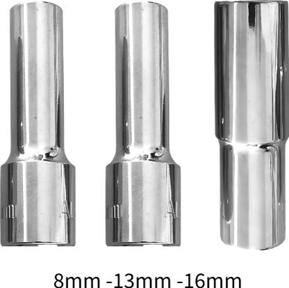 4MECH 8mm + 13mm + 16mm Hex Long Chrome Vanadium Steel Anti Rust Socket Set