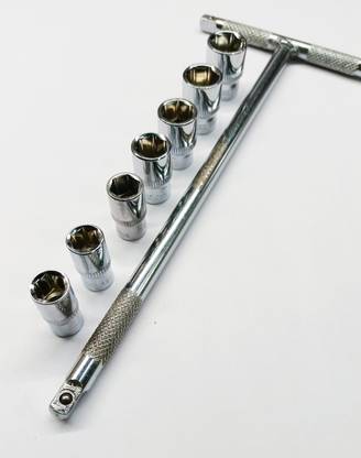 4MECH T Handle with 1/4 Drive, 7mm 8mm 9mm 10mm 11mm 12mm and 13mm Socket Set