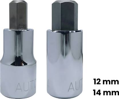 4MECH 1/2" Drive 12mm + 14, Hardened CR-V Steel, Hex-Allen Bit Socket Vehicle Tool Kit