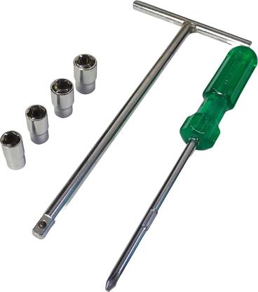 4MECH T-Handle With 8, 9, 10, 11, MM CRV Steel Sockets with 2 in 1 Screw Driver Socket Set