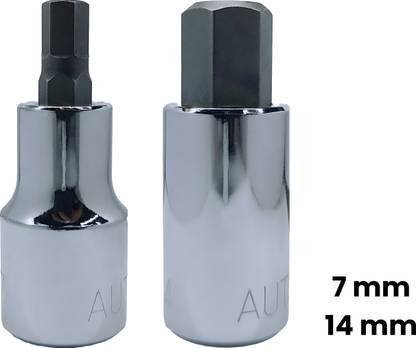 4MECH 1/2" Drive 7mm + 14, Hardened CR-V Steel, Hex-Allen Bit Socket Vehicle Tool Kit
