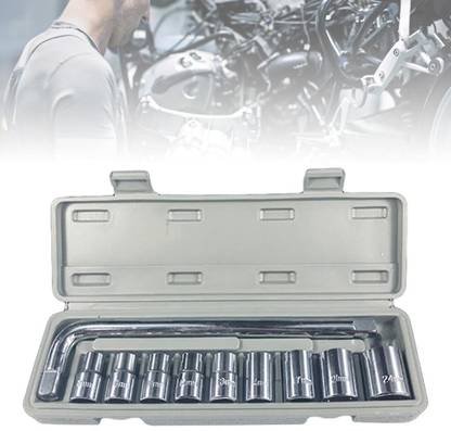 FABUNIK 10 Pcs Stainless Steel Socket Wrench Spanner Set Automobile Repair Tool Box Socket Set