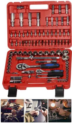 Digital Craft 94pc Sleeve Combination Socket Wrench Set Hand Tools Car Repairing Ratchet Wrench Screwdriver Combo Kit 1/2" 1/4" Auto Ratchet Socket Set Socket Set
