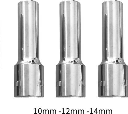 4NEX 10mm + 12mm + 14mm Hex Long Chrome Vanadium Steel, Anti Rust Socket Set