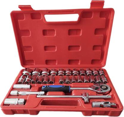Poweruptools 32Pcs 1/2" inch Combinational Ratchet Socket Wrench Spannar Tool Set with Box Socket Set