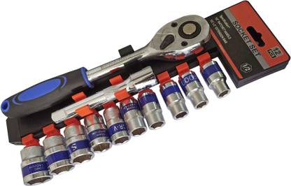 DUMDAAR Heavy 12Pc CRV Quick Release Reversible Wrench Tools 1/2inch Ratchet Socket Set