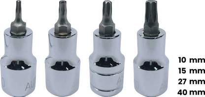 4MECH T-10+T-15+T-27+T-40, 1/2" Drive, Hardened CRV Steel, Torx Bit Socket T-10+T-15+T-27+T-40, 1/2" Drive, Hardened CRV Steel, Torx Bit Socket Single Sided Combination Wrench
