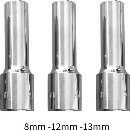 4MECH 8mm + 12mm + 13mm Hex Long Chrome Vanadium Steel Anti Rust Socket Set