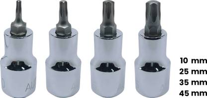 4MECH T-10+T-25+T-35+T-45, 1/2" Drive, Hardened CRV Steel, Torx Bit Socket T-10+T-25+T-35+T-45, 1/2" Drive, Hardened CRV Steel, Torx Bit Socket Single Sided Combination Wrench