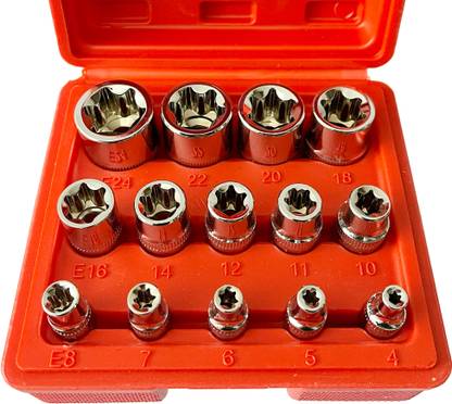 Inditrust Chrome Vanadium Steel 14-Piece E-Torx Premium Female Torx Socket Set Socket Set