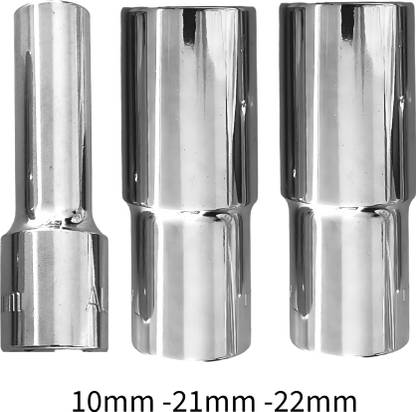 4NEX 10mm + 21mm + 22mm Hex Long Chrome Vanadium Steel, Anti Rust Socket Set