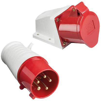 DeHMY 32 Amp 5 Pin Plug and Socket An Industrial Plastic, (Red) Socket Set