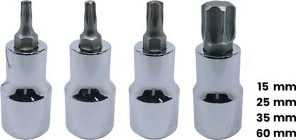 4MECH T-15+T-25+T-35+T-60, Hardened Chrome Vanadium Steel, Torx Bit Socket Socket Set