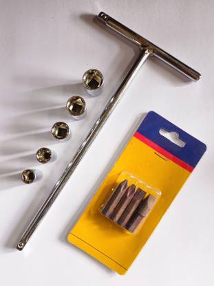 4MECH 4 MECH T Handle with 5 Sockets (8mm-12mm) and 4 Impact Bit Driver Socket Set