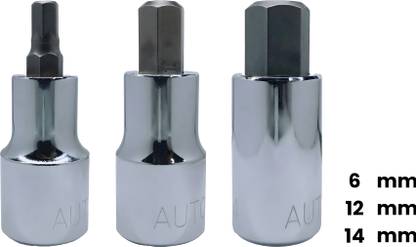 4MECH 1/2" Drive 6mm + 12mm + 14, Hardened CR-V Steel, Hex-Allen Bit Socket Vehicle Tool Kit