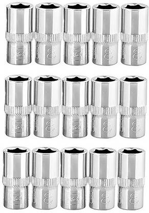 4MECH 8MM Shallow x 15 -1/4" Drive CRV Steel Hardened Home and Professional Use Socket Set