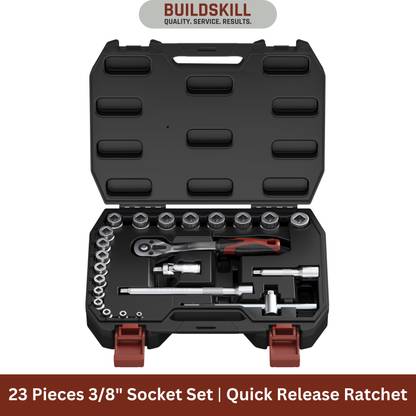 BUILDSKILL 23 Pieces 3/8" socket set | quick release ratchet | CR-V extension bar & bits Socket Set