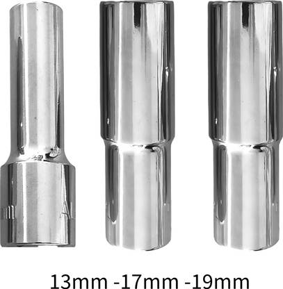 4MECH 13mm + 17mm + 19mm Hex Long Chrome Vanadium Steel Anti Rust Socket Set