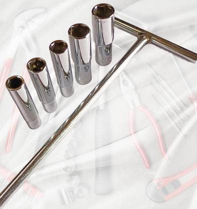 4MECH T handle + 5 Long Sockets, 1/4 T-Handle with 8mm, 9mm, 10mm, 11mm and 12mm Long Socket Set