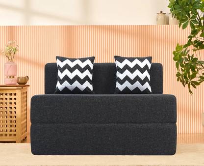 Uberlyfe 4 x 6.5 Ft Premium Jute -Sofa Cum Bed with 2 Cushions(Zigzag Pattern) 2 Seater Double Foam Fold Out Sofa Cum Bed