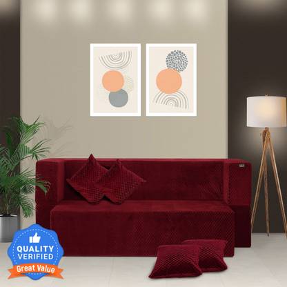Fresh Up 78x36x14 inches Soft Velvet like Fabric Washable Cover 4 Seater Single Foam Fold Out Sofa Cum Bed