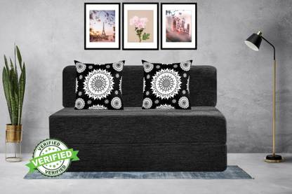 Little Smile 4X6 size for 2 Person-Jute Fabric Washable Cover 2 Seater Double Foam Fold Out Sofa Cum Bed