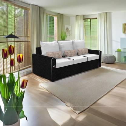 Sofame Ritz 3 Seater Double Solid Wood, Metal Pull Out Sofa Cum Bed