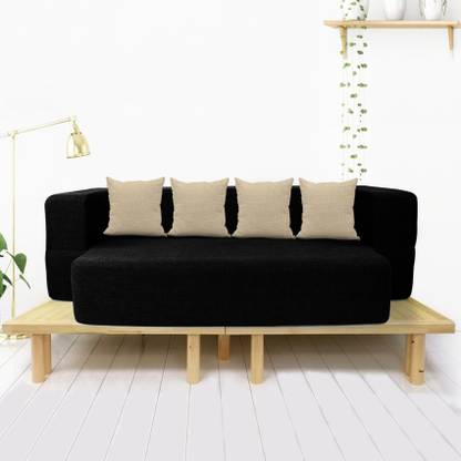 SLEEP SPA Couch Washable JUTE Fabric-4 -72x44x10 inches 4 Seater Double Foam Fold Out Sofa Cum Bed